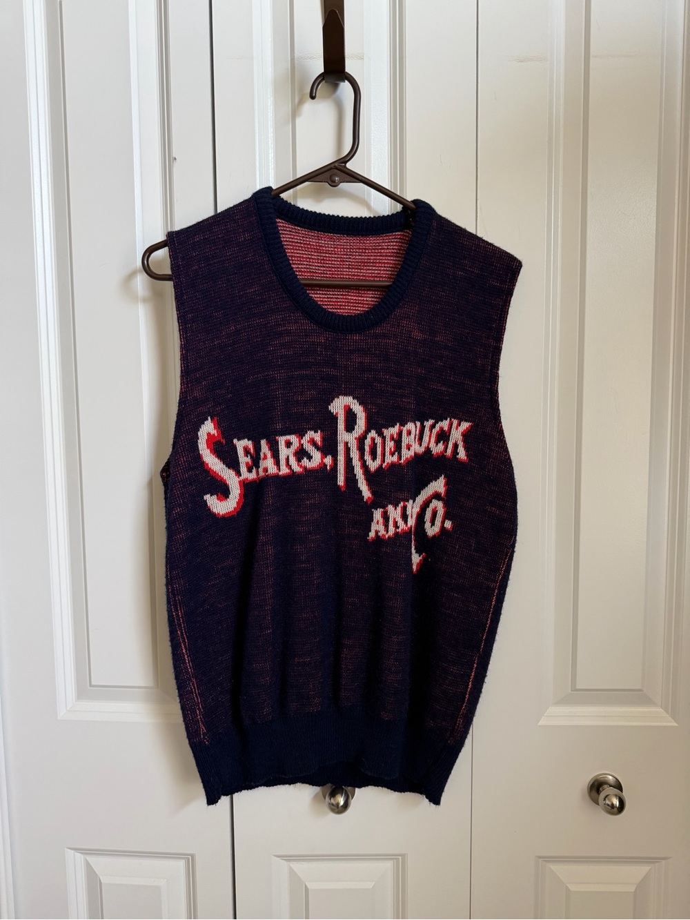 Sears Roebuck Vintage Navy and Red Knit Sweater Vest